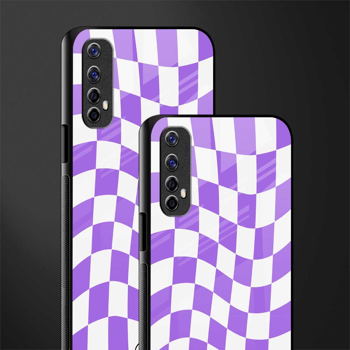 purple white trippy check pattern glass case for realme 7 image-2
