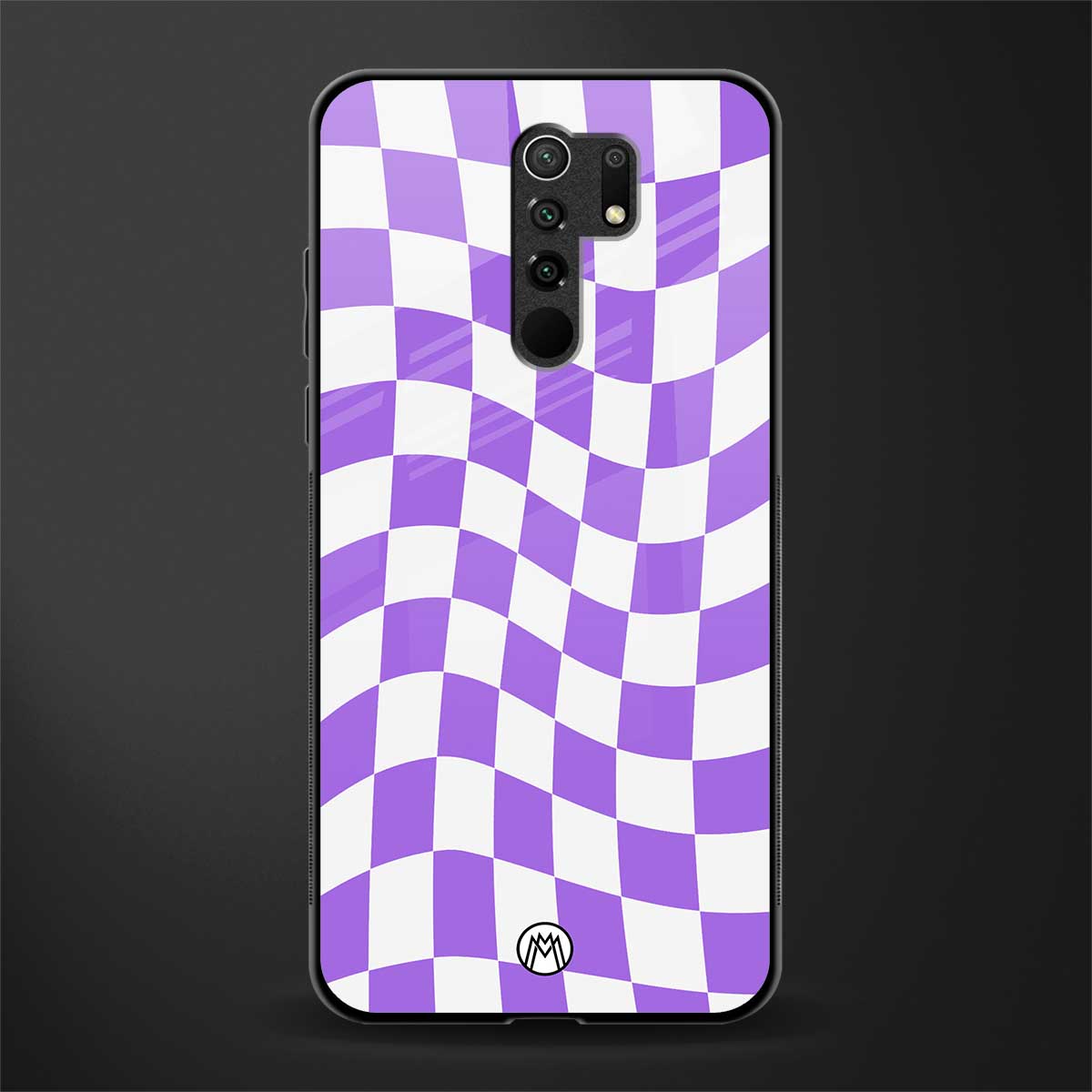 purple white trippy check pattern glass case for redmi 9 prime image