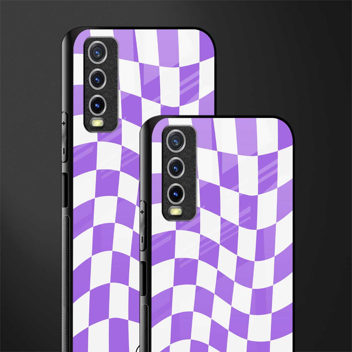 purple white trippy check pattern glass case for vivo y12s image-2