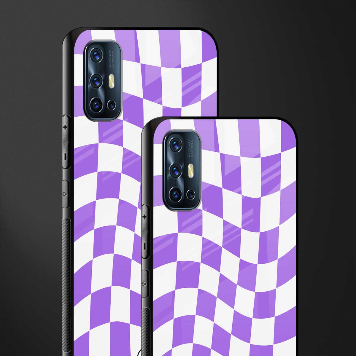 purple white trippy check pattern glass case for vivo v17 image-2