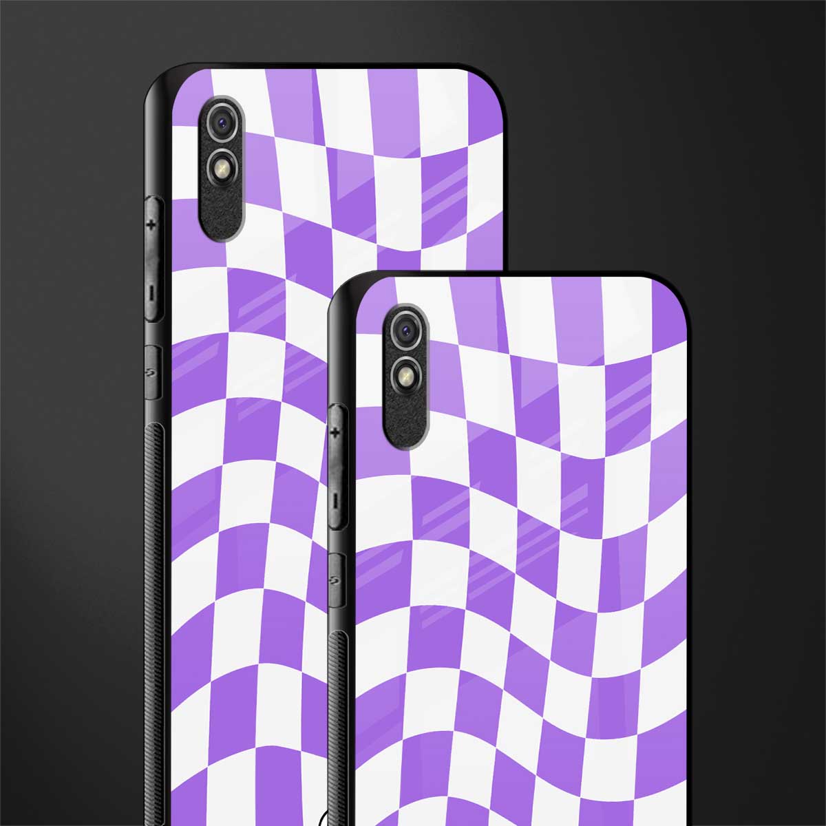 purple white trippy check pattern glass case for redmi 9a image-2