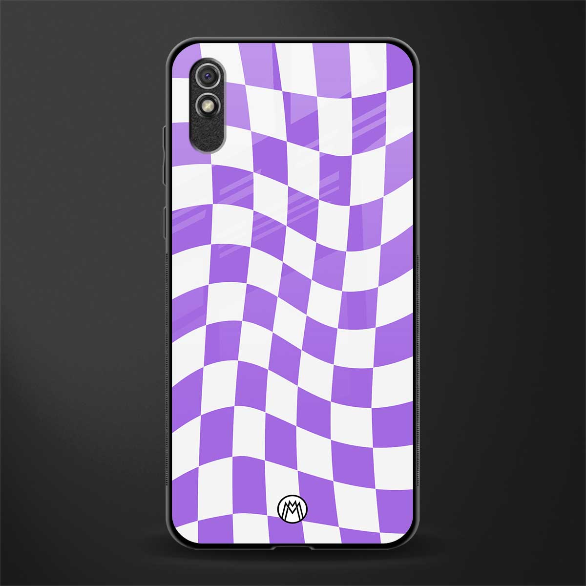 purple white trippy check pattern glass case for redmi 9a image