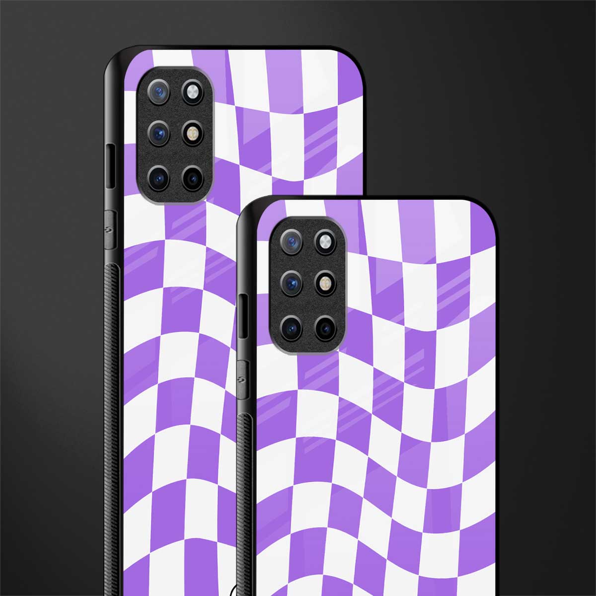 purple white trippy check pattern glass case for oneplus 8t image-2