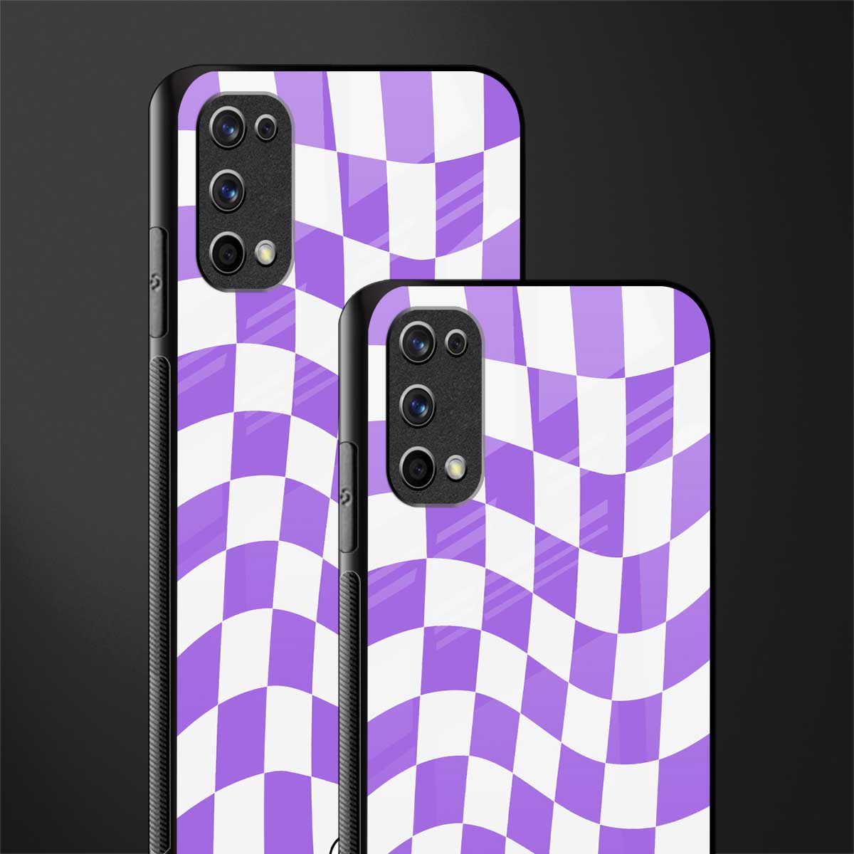 purple white trippy check pattern glass case for realme 7 pro image-2