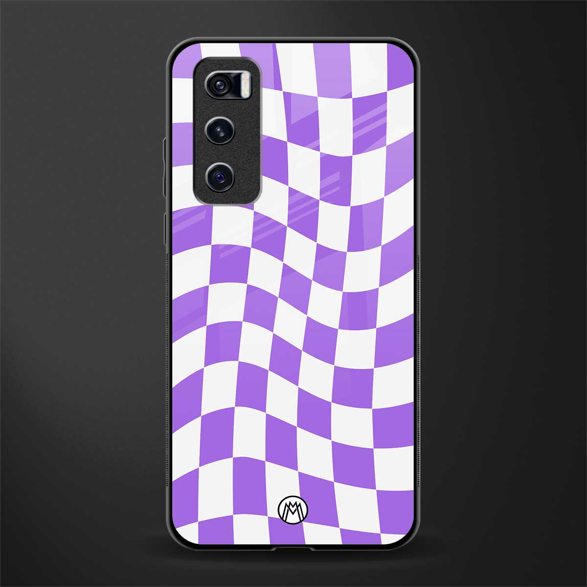 purple white trippy check pattern glass case for vivo v20 se image