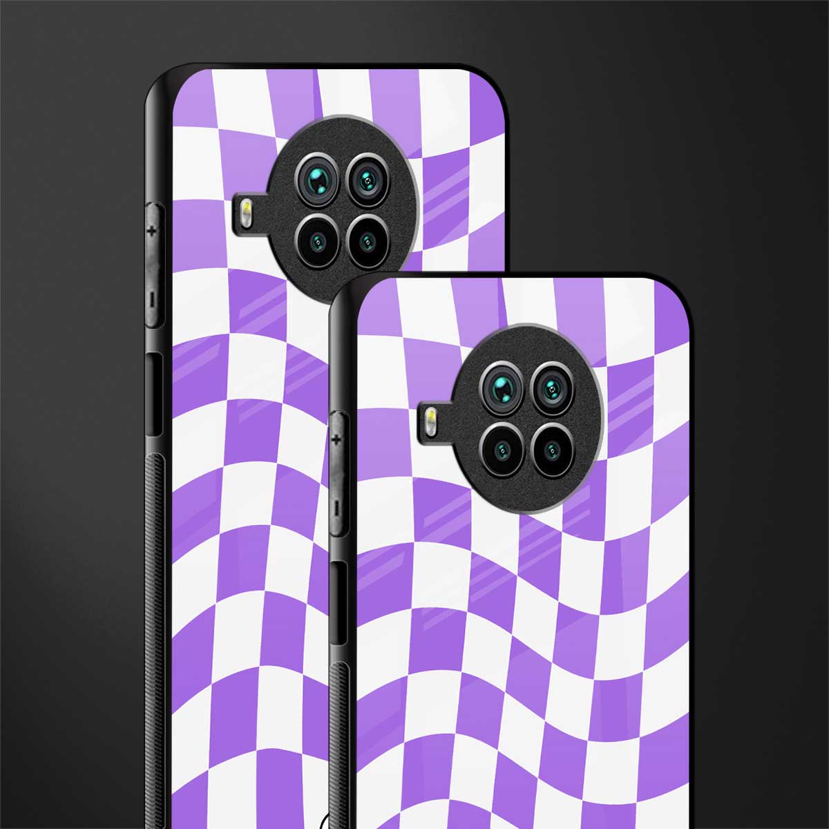 purple white trippy check pattern glass case for mi 10i image-2