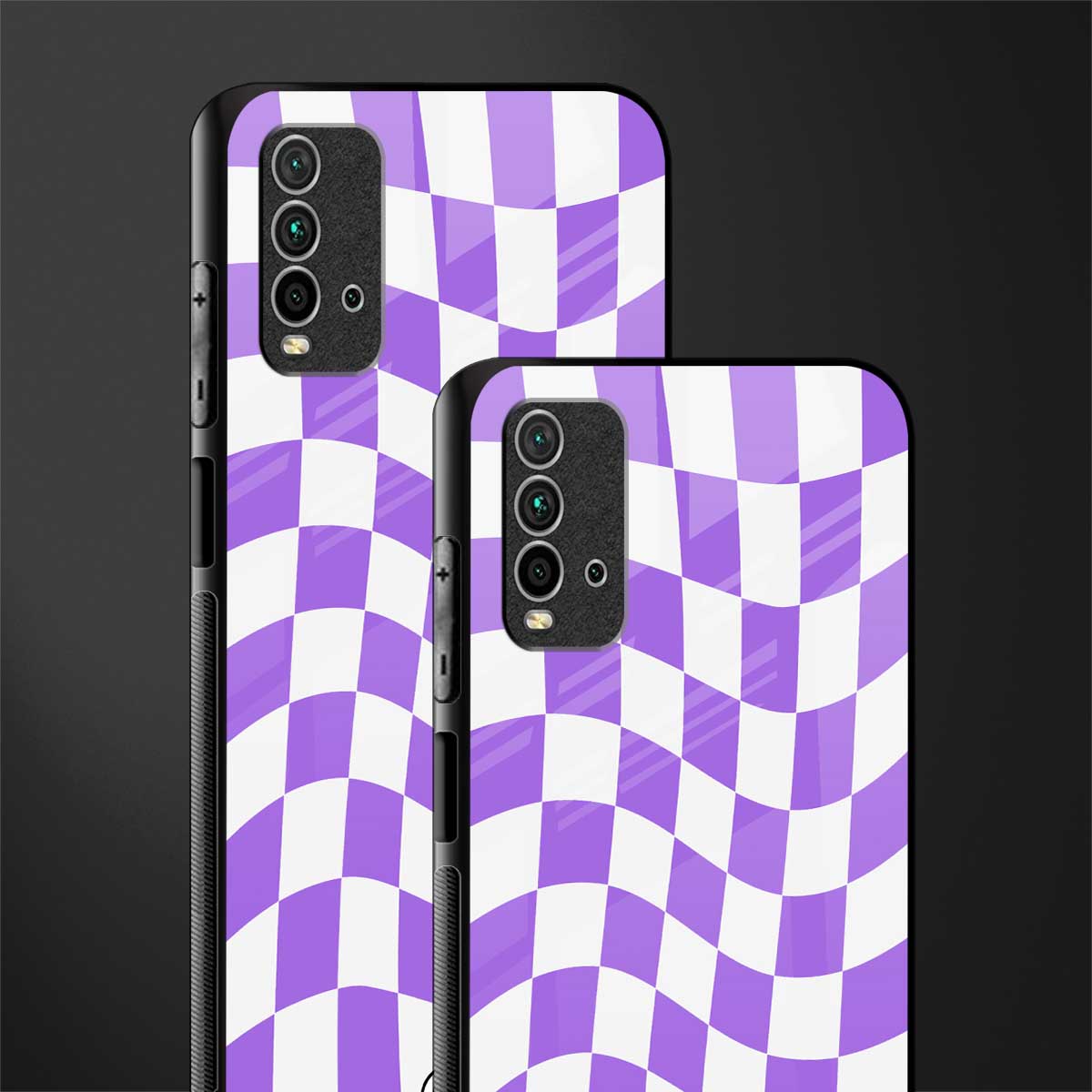 purple white trippy check pattern glass case for redmi 9 power image-2