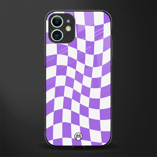 purple white trippy check pattern glass case for iphone 11 image