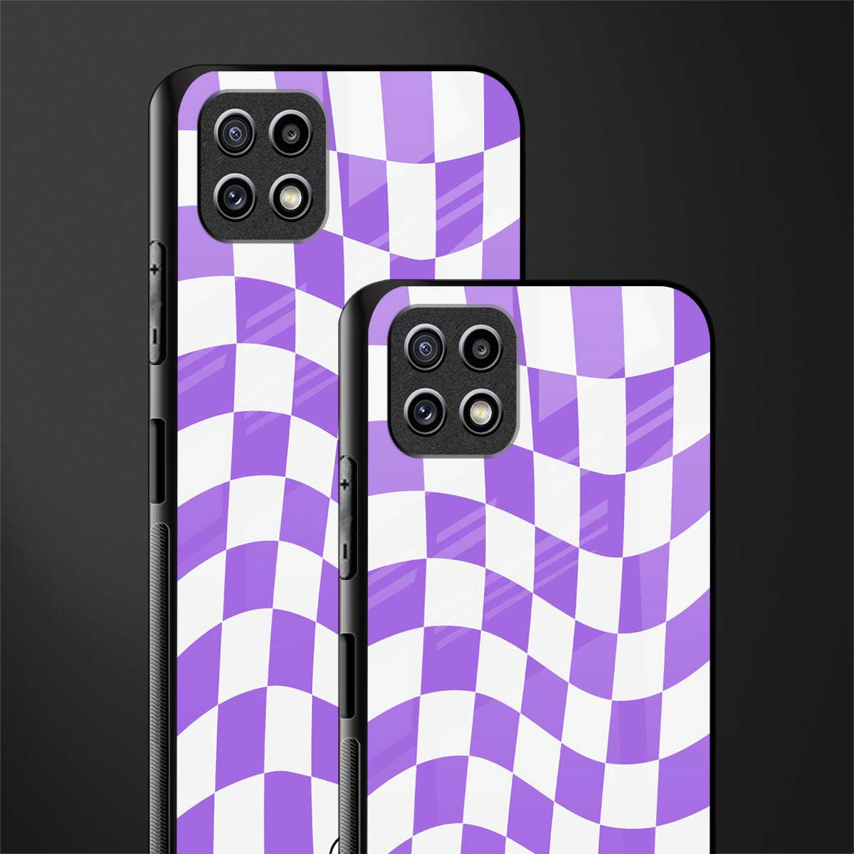 purple white trippy check pattern glass case for samsung galaxy a22 5g image-2