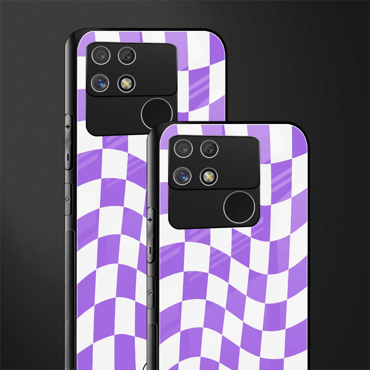 purple white trippy check pattern back phone cover | glass case for realme narzo 50a