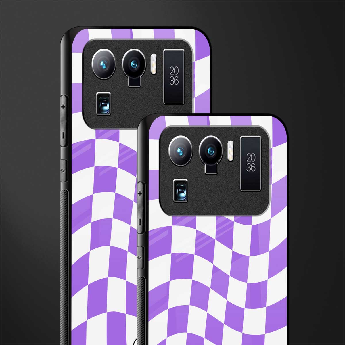 purple white trippy check pattern glass case for mi 11 ultra 5g image-2