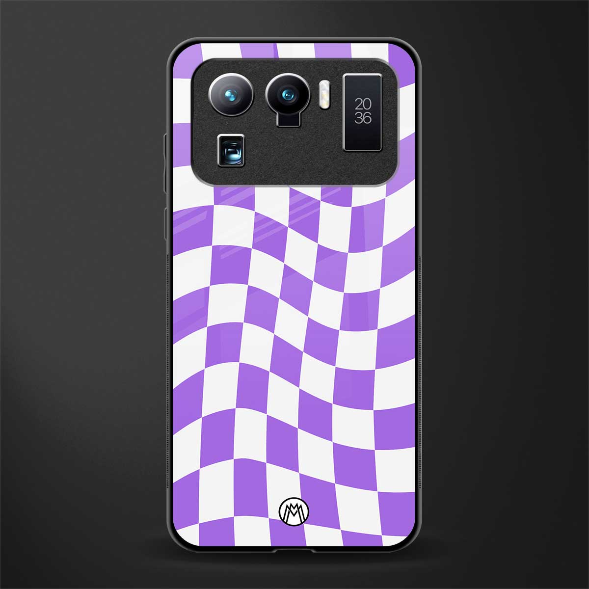 purple white trippy check pattern glass case for mi 11 ultra 5g image
