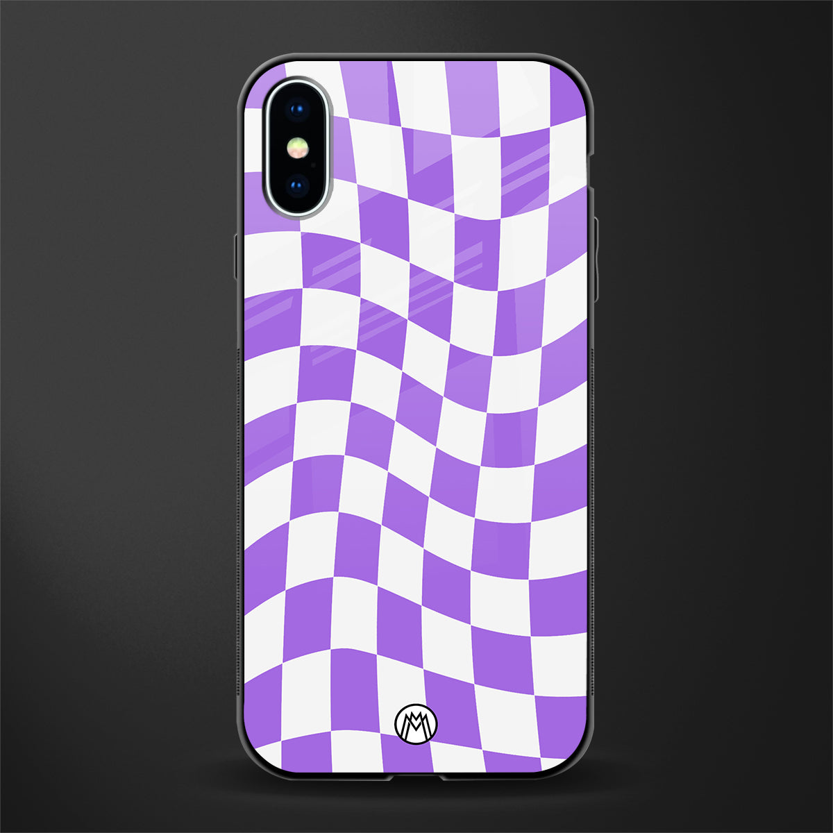purple white trippy check pattern glass case for iphone x image