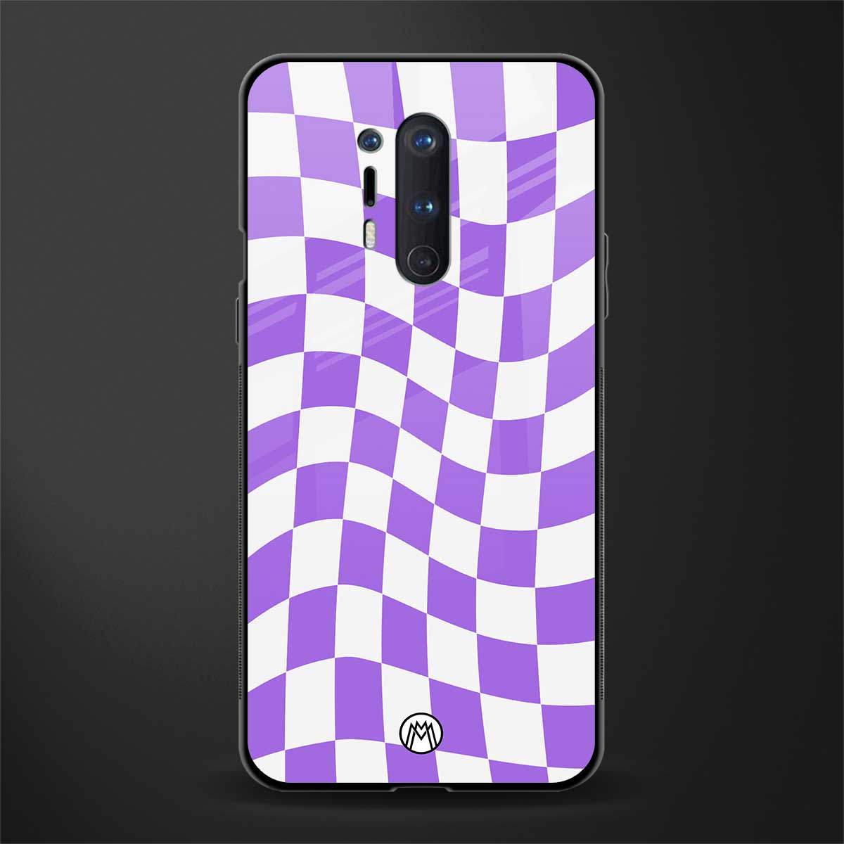 purple white trippy check pattern glass case for oneplus 8 pro image
