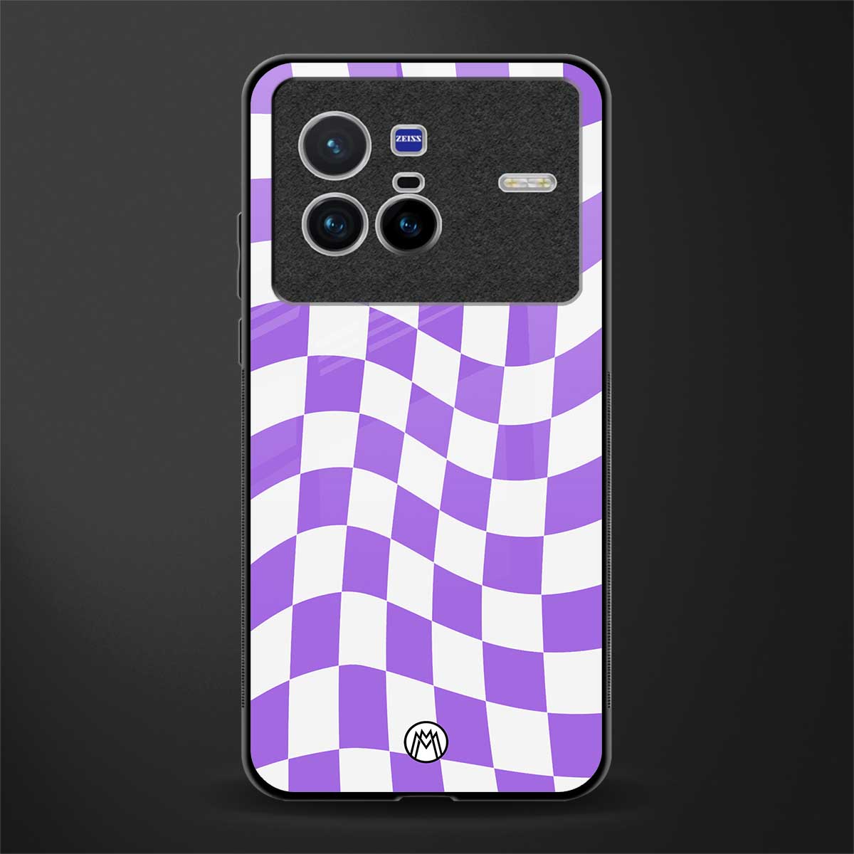 purple white trippy check pattern glass case for vivo x80 image