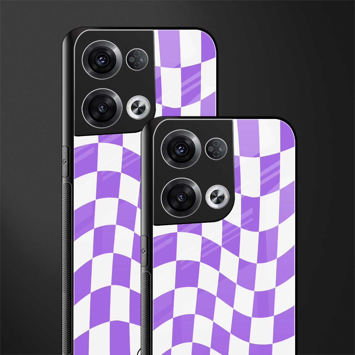 purple white trippy check pattern back phone cover | glass case for oppo reno 8