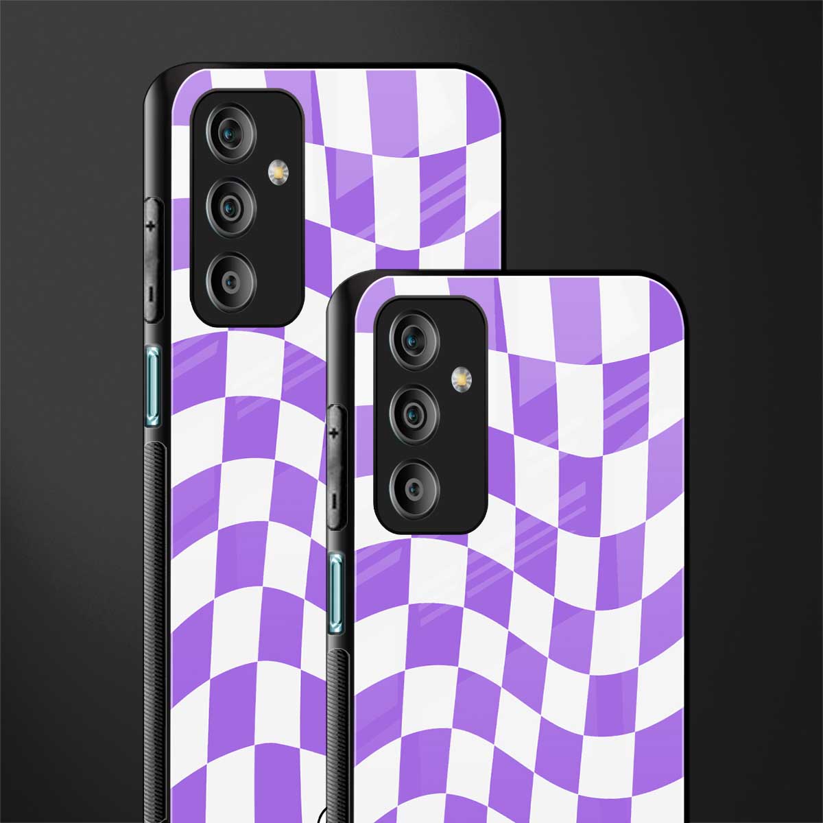 purple white trippy check pattern back phone cover | glass case for samsung galaxy f23 5g