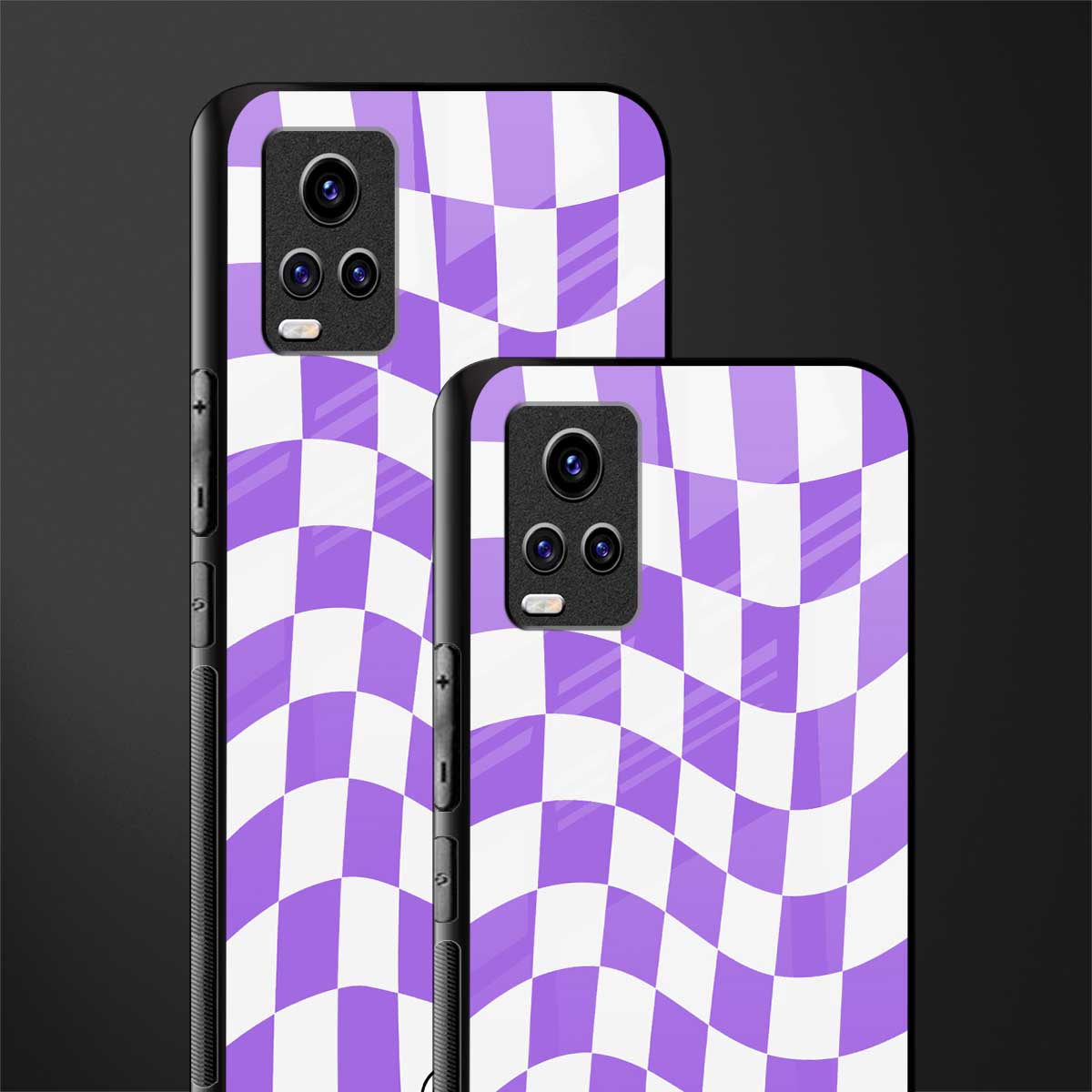 purple white trippy check pattern back phone cover | glass case for vivo v21e 4g