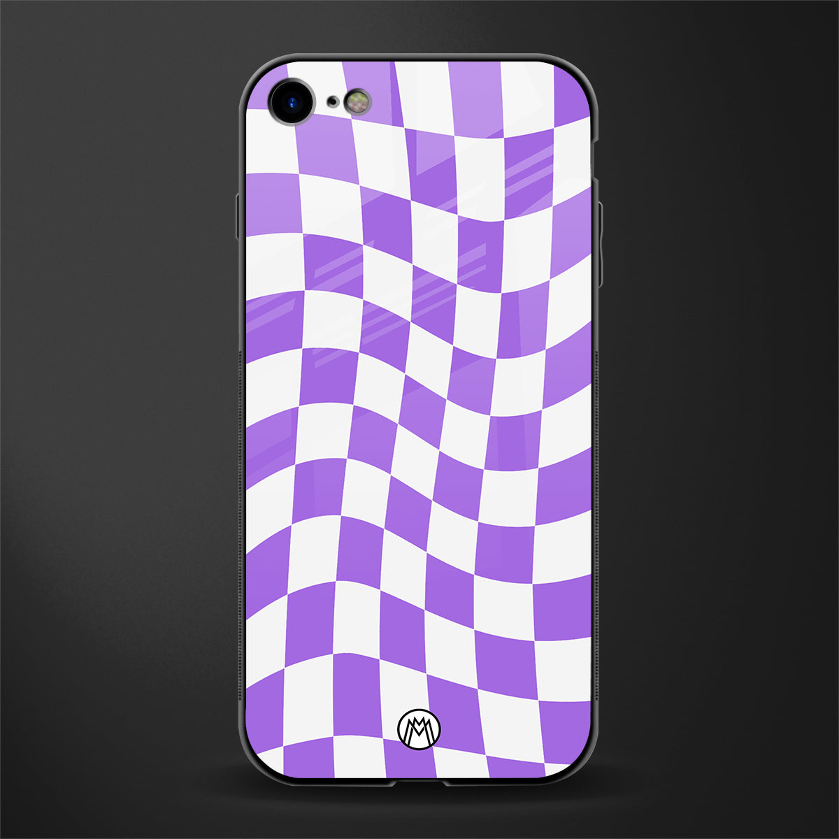 purple white trippy check pattern glass case for iphone se 2020 image
