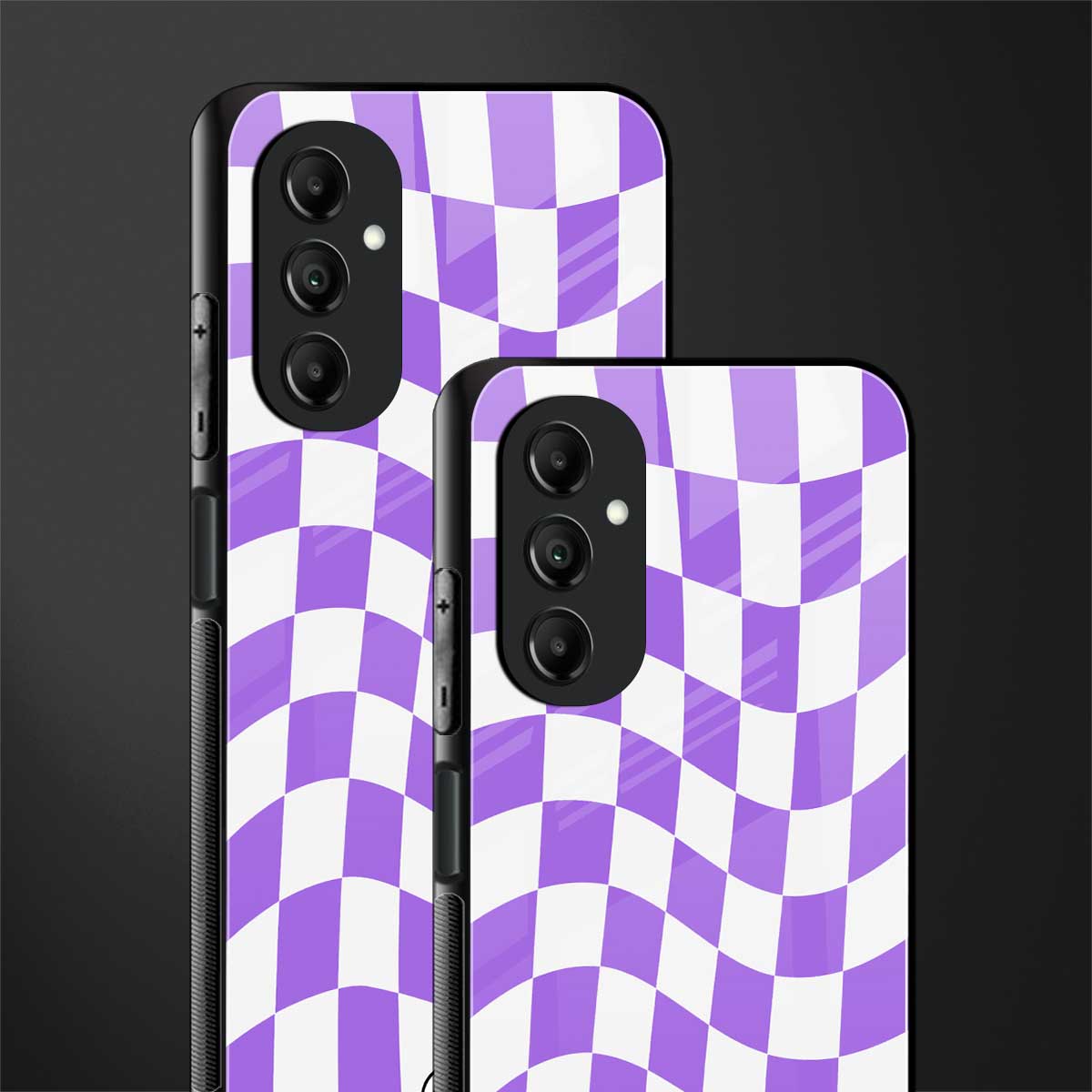 purple white trippy check pattern back phone cover | glass case for samsung galaxy a14 5g