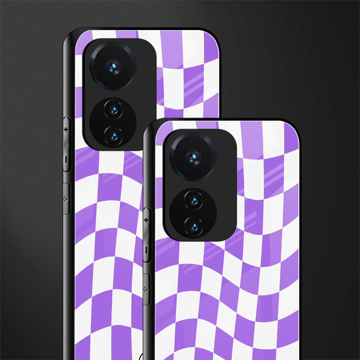 purple white trippy check pattern back phone cover | glass case for vivo t1 44w 4g