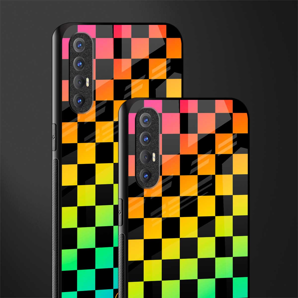 rainbow check pattern glass case for oppo reno 3 pro image-2