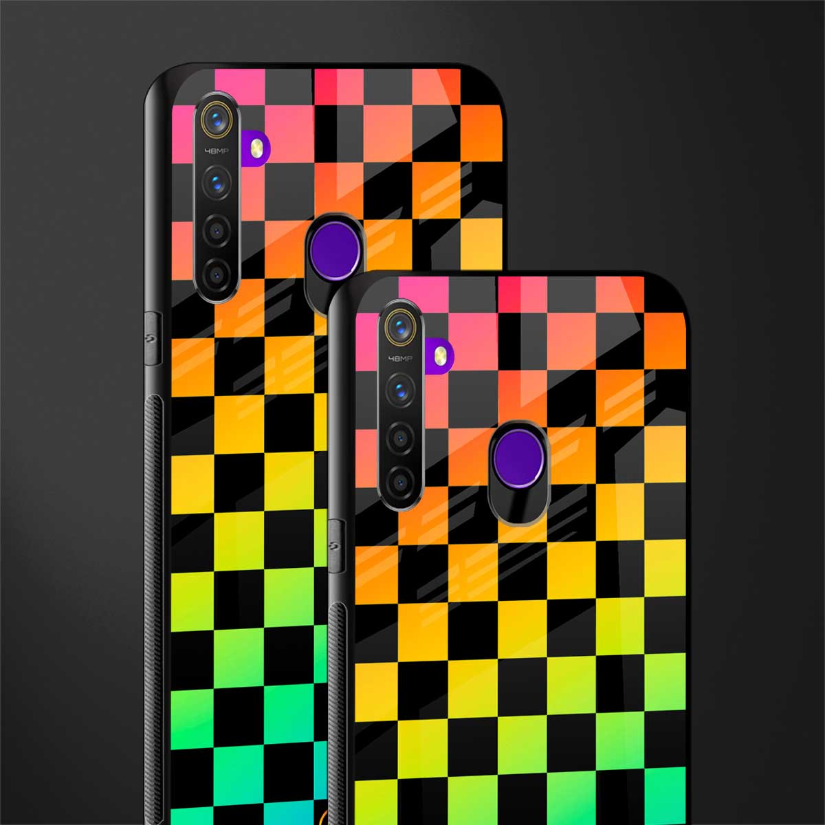 rainbow check pattern glass case for realme 5s image-2