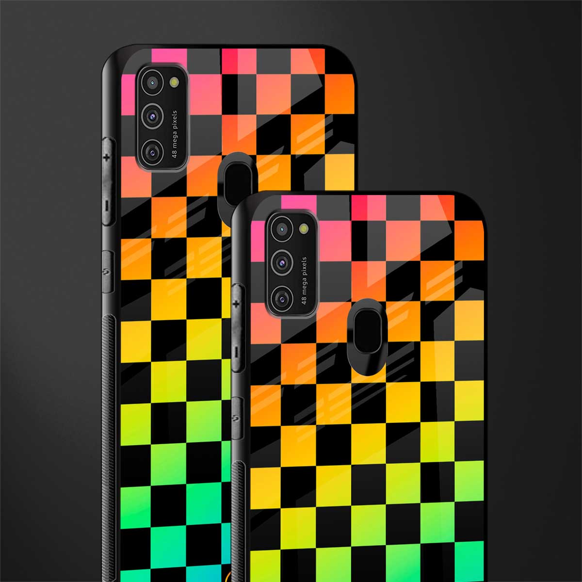 rainbow check pattern glass case for samsung galaxy m30s image-2