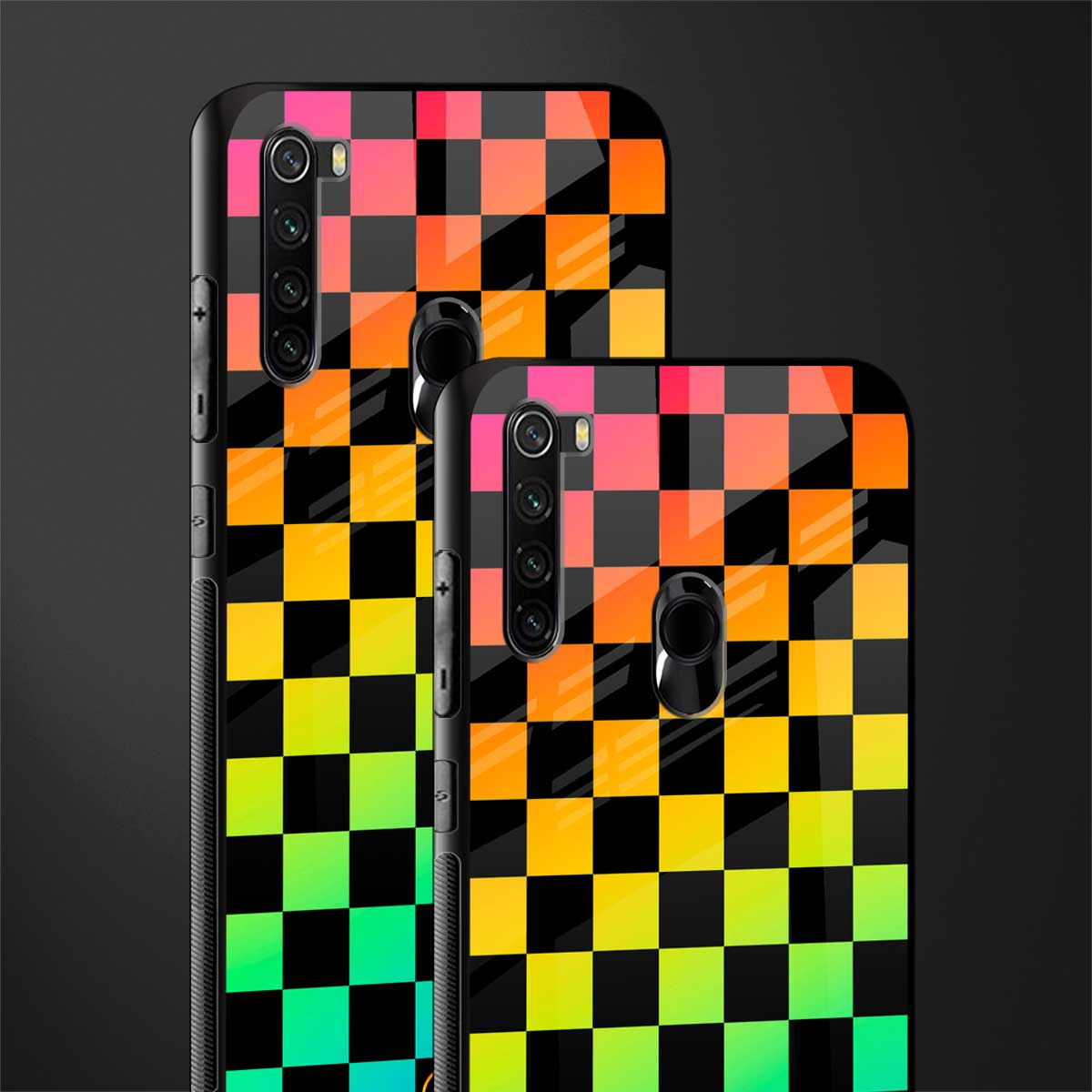rainbow check pattern glass case for redmi note 8 image-2