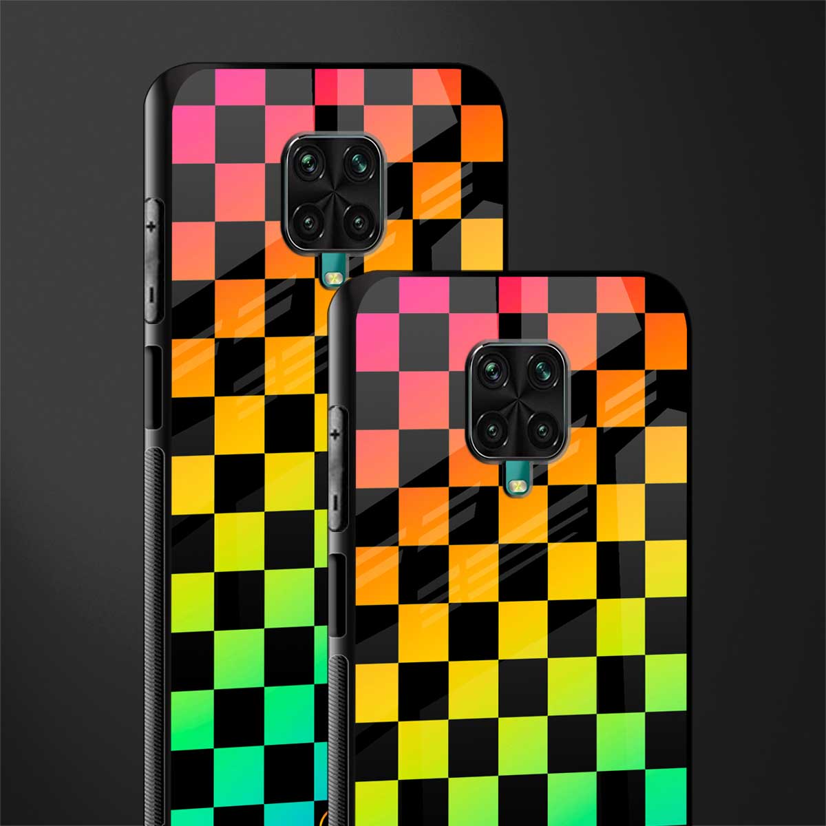 rainbow check pattern glass case for redmi note 9 pro max image-2
