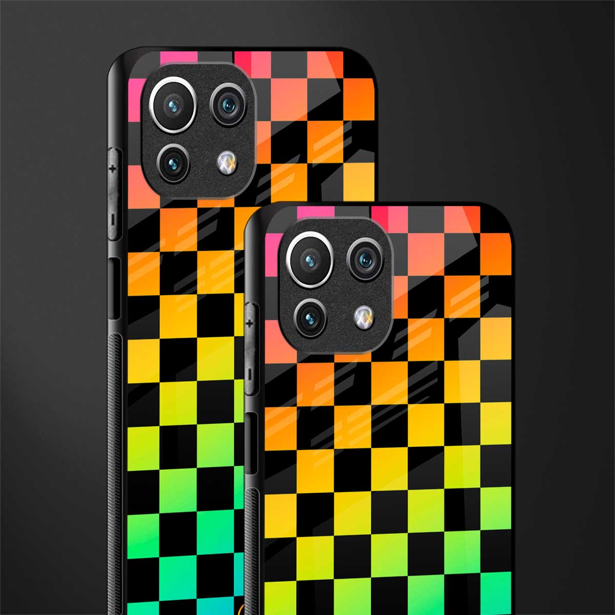 rainbow check pattern glass case for mi 11 lite image-2