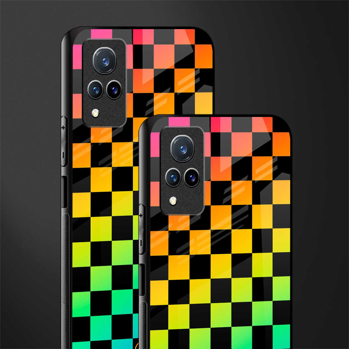 rainbow check pattern glass case for vivo v21 5g image-2
