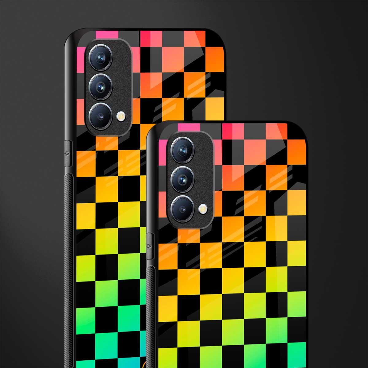 rainbow check pattern glass case for oppo f19 image-2