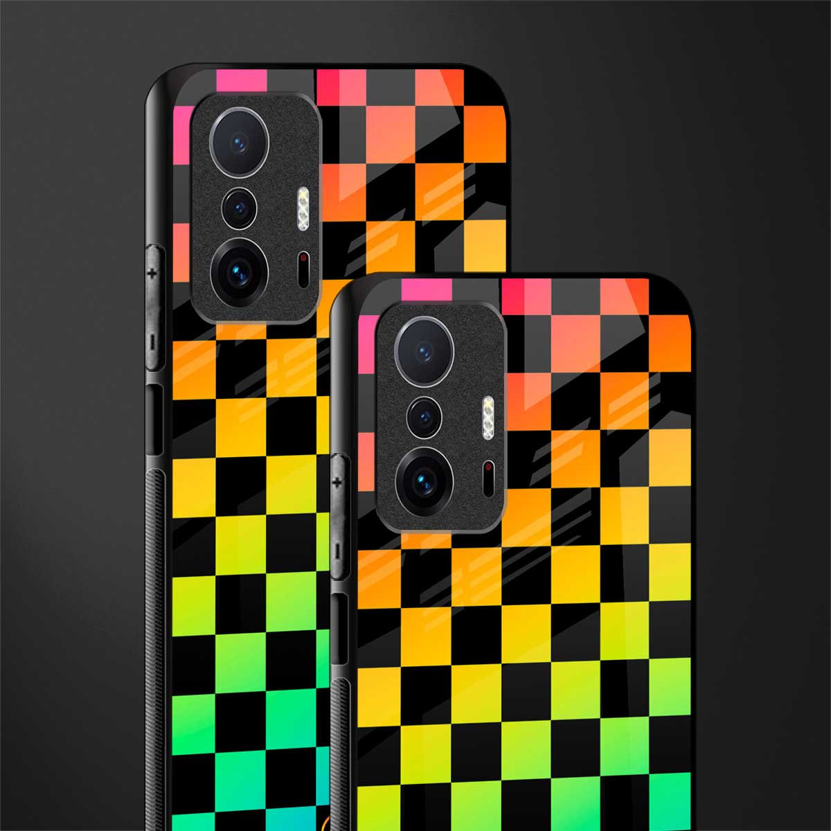 rainbow check pattern glass case for mi 11t pro 5g image-2