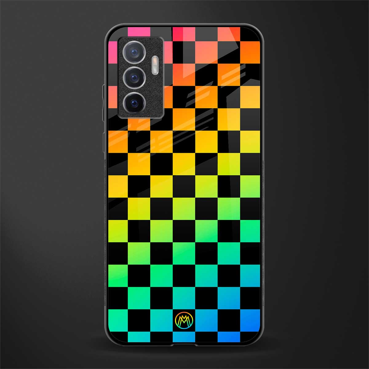 rainbow check pattern glass case for vivo v23e image