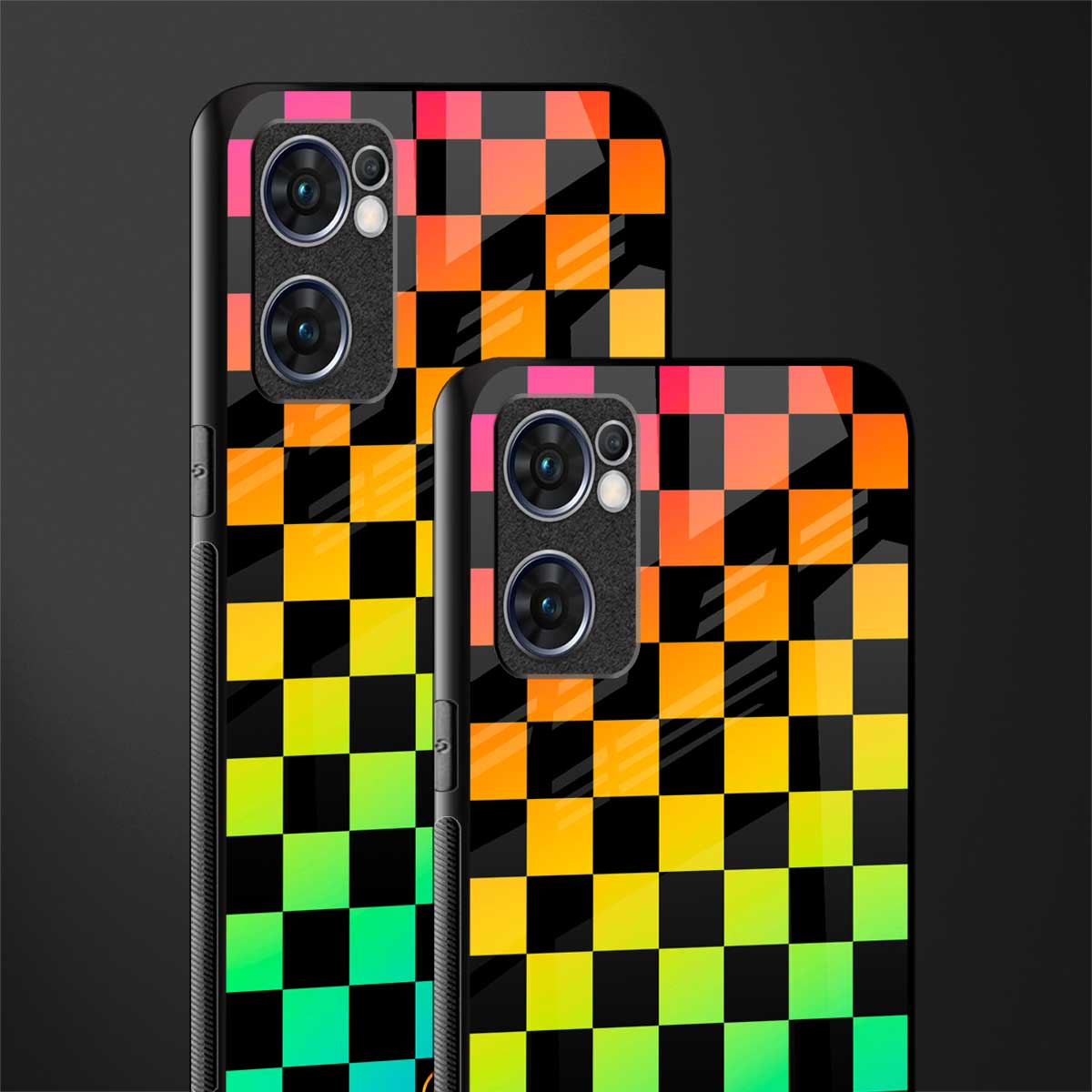 rainbow check pattern glass case for oppo reno7 5g image-2
