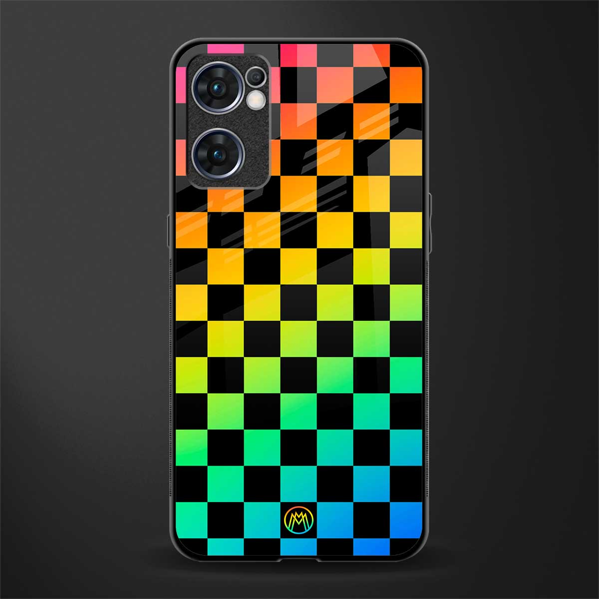 rainbow check pattern glass case for oppo reno7 5g image