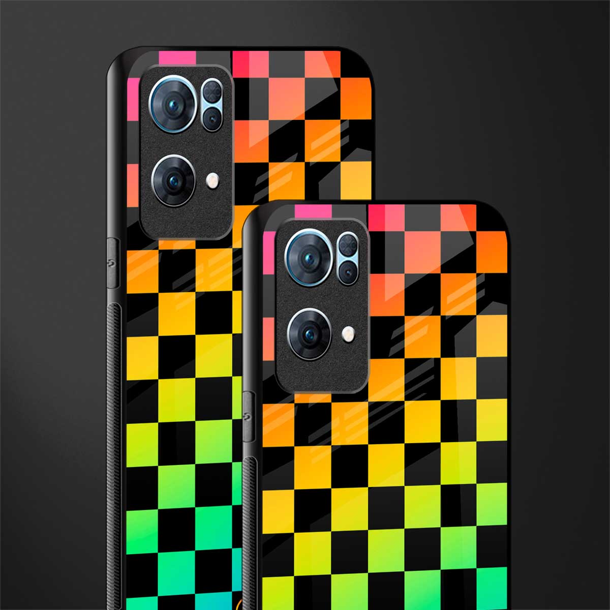 rainbow check pattern glass case for oppo reno7 pro 5g image-2