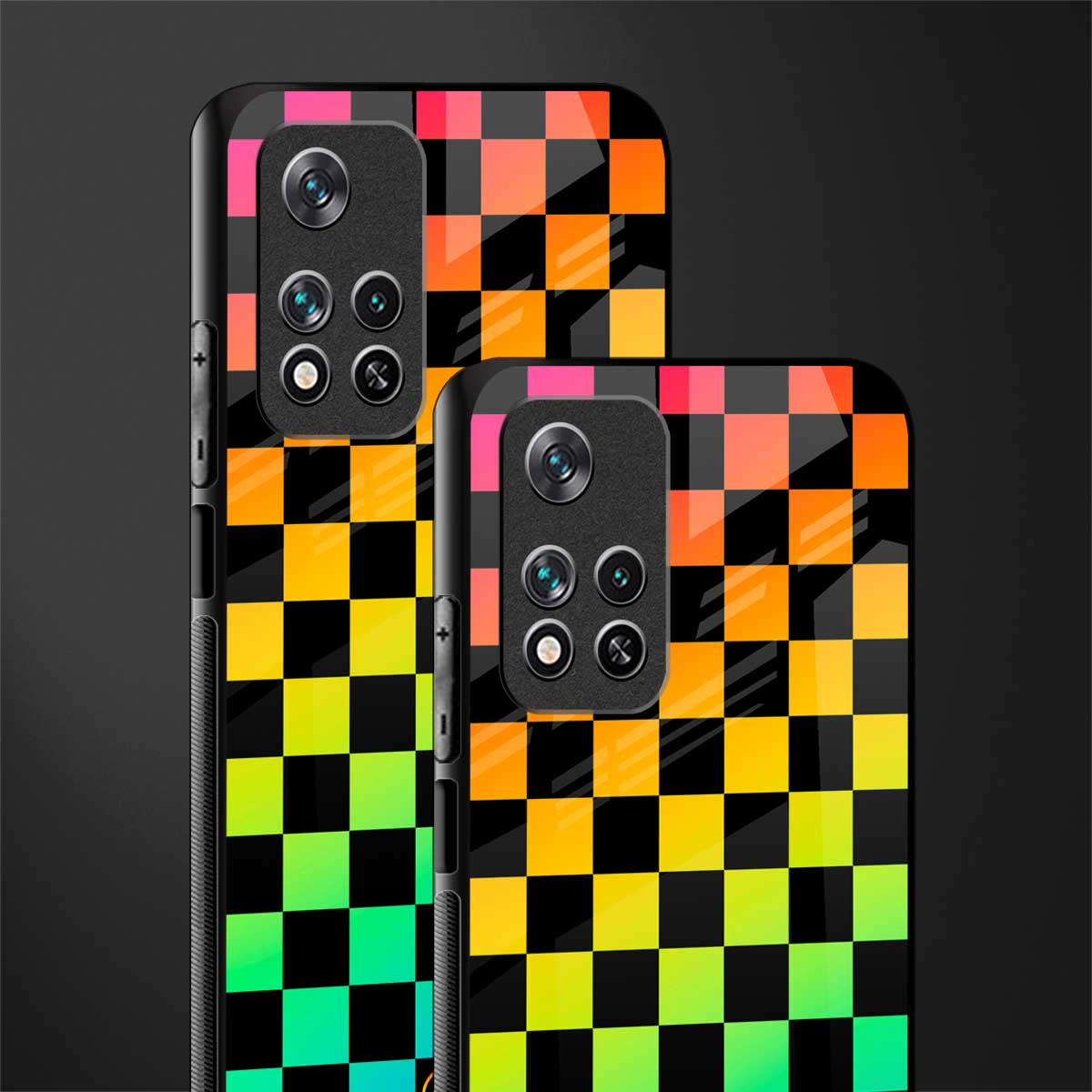 rainbow check pattern glass case for poco m4 pro 5g image-2