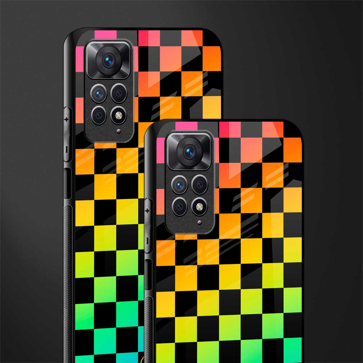 rainbow check pattern glass case for redmi note 11 pro image-2