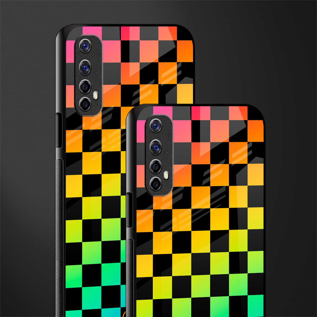rainbow check pattern glass case for realme 7 image-2