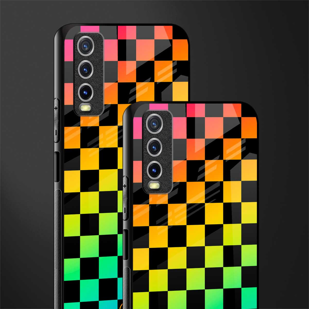 rainbow check pattern glass case for vivo y20 image-2