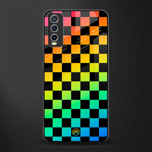 rainbow check pattern glass case for vivo y20 image