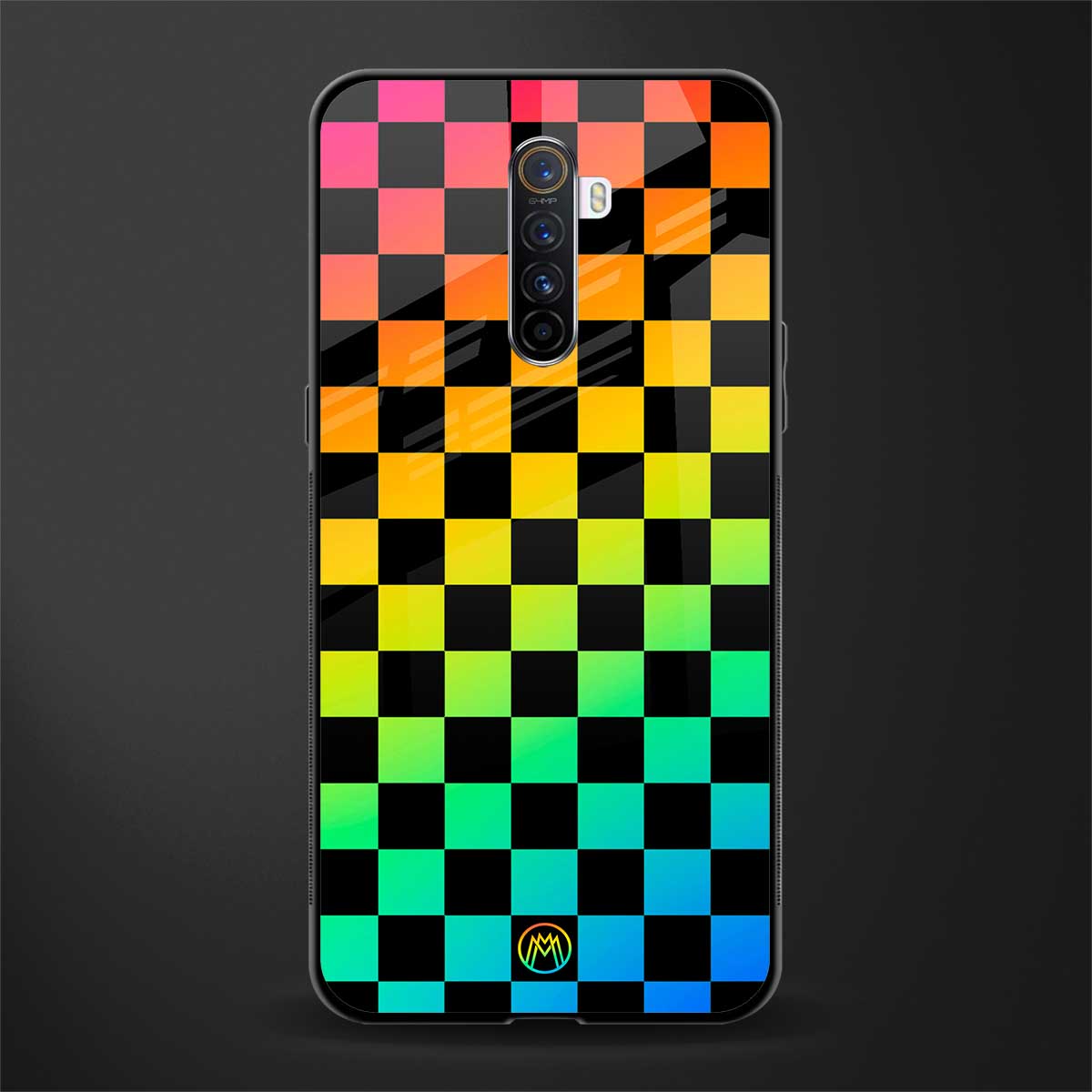 rainbow check pattern glass case for realme x2 pro image