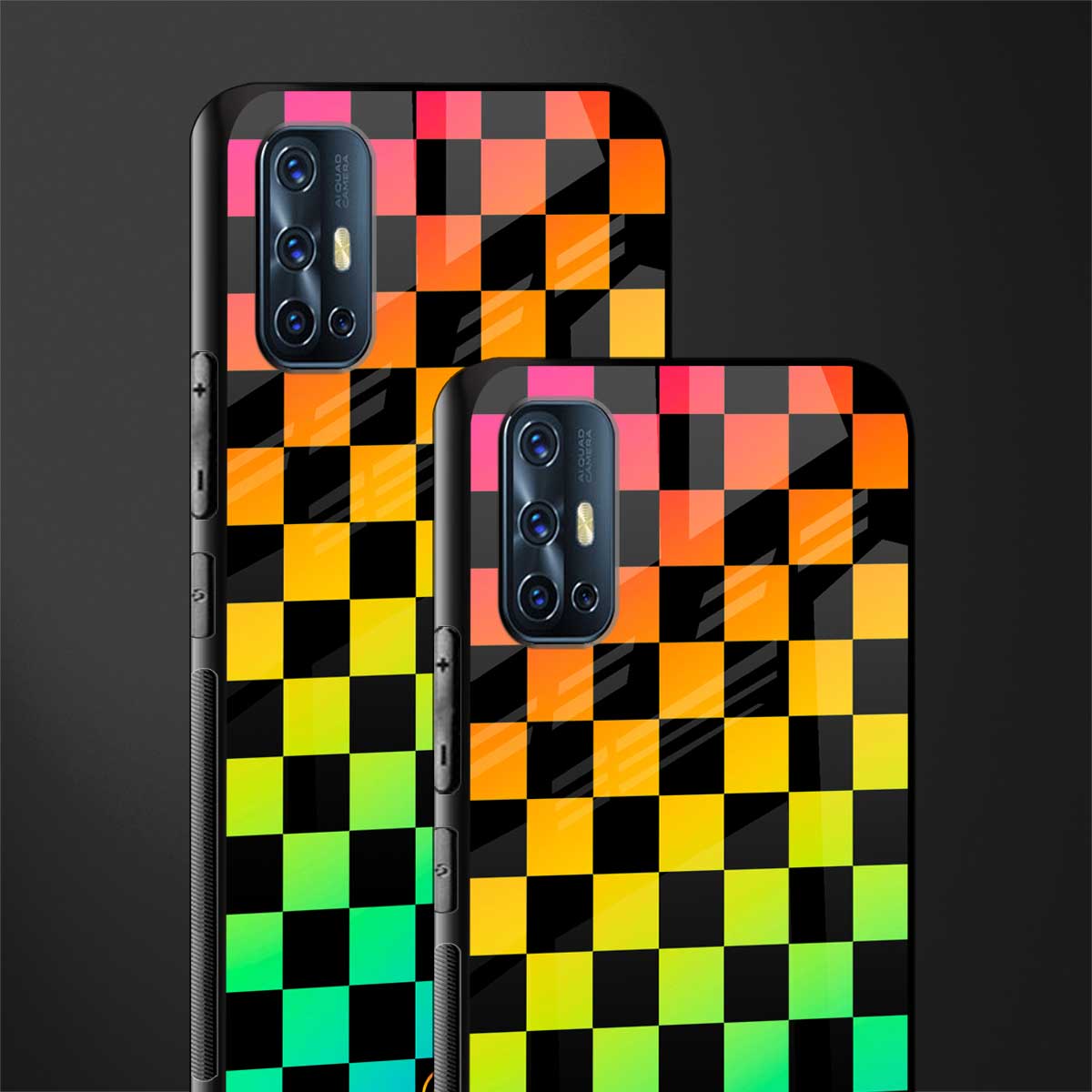 rainbow check pattern glass case for vivo v17 image-2