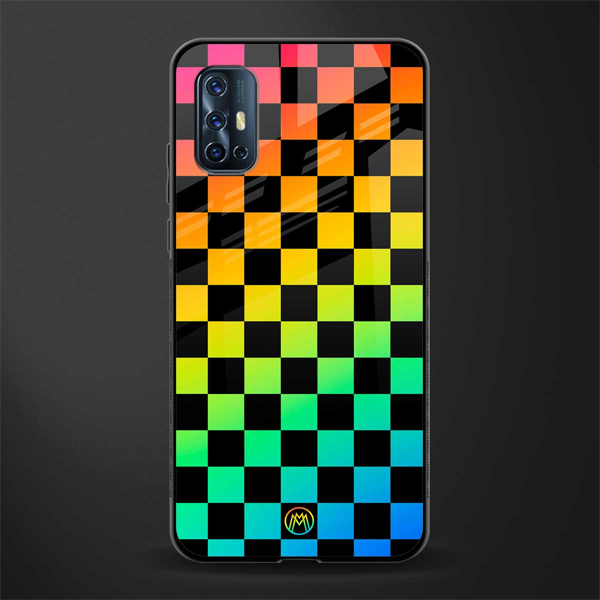 rainbow check pattern glass case for vivo v17 image