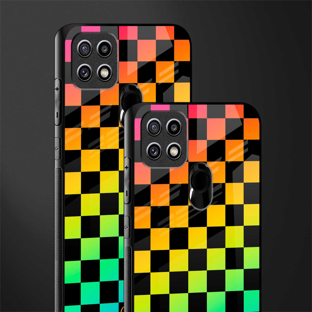 rainbow check pattern glass case for oppo a15s image-2