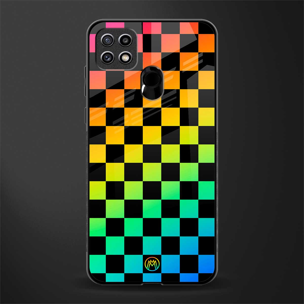 rainbow check pattern glass case for oppo a15s image