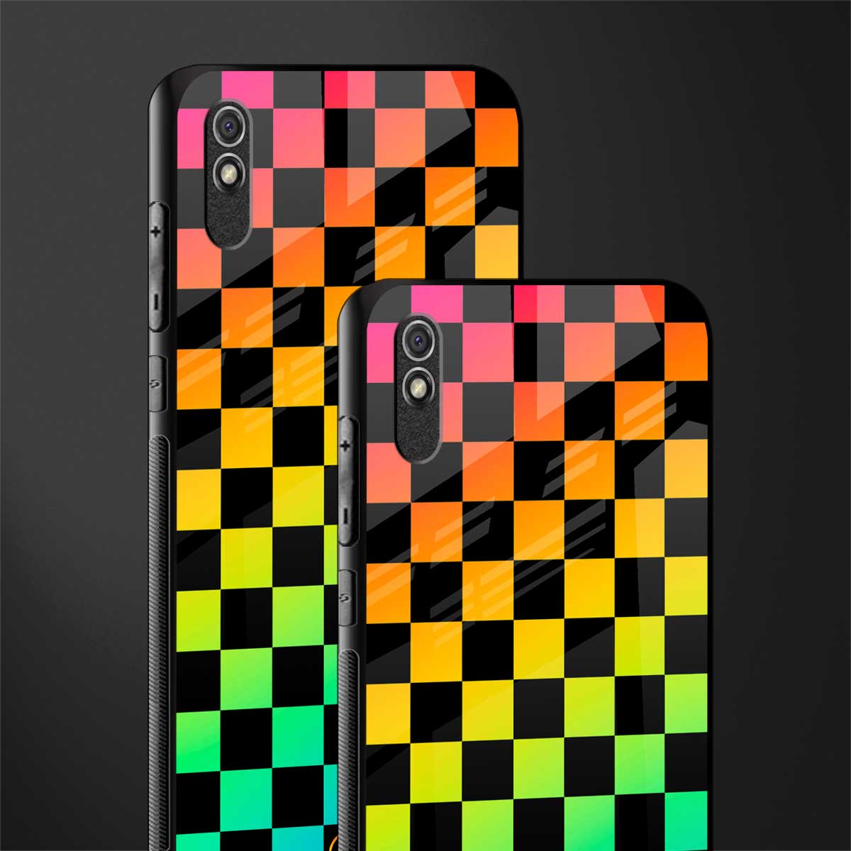 rainbow check pattern glass case for redmi 9a image-2