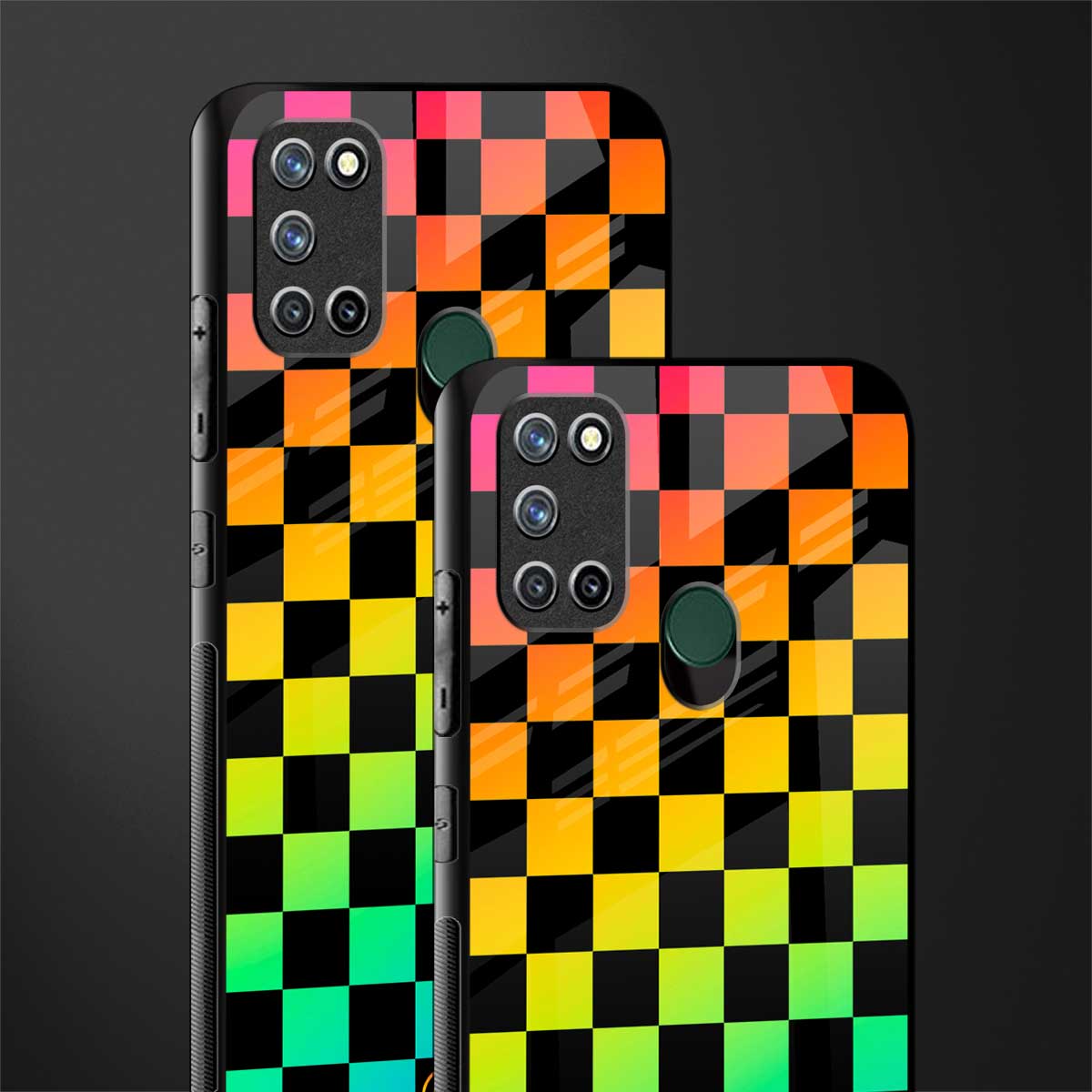 rainbow check pattern glass case for realme 7i image-2